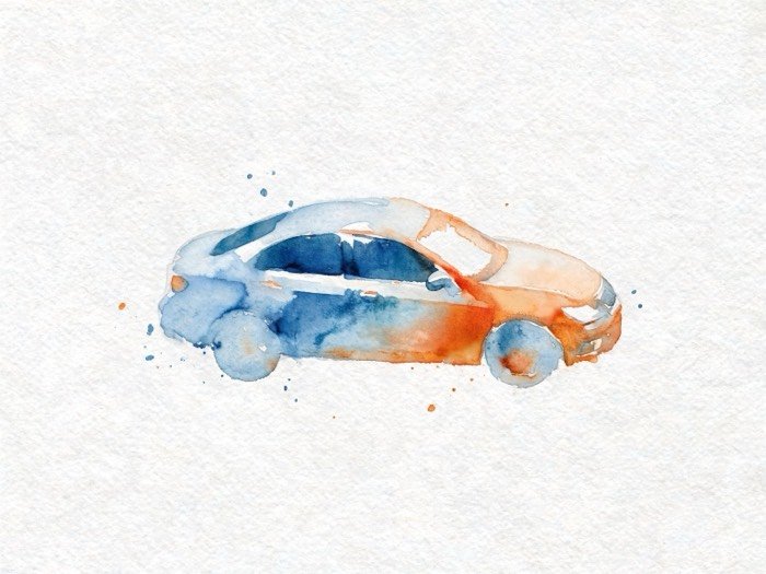 Aquarell eines Autos auf weißem Papier